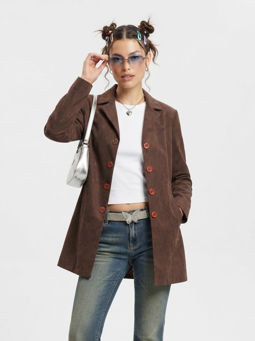Y2K Chocolate Brown Trench Coat Baddie Indie Sleaze Minimalist Goblincore Earthy
